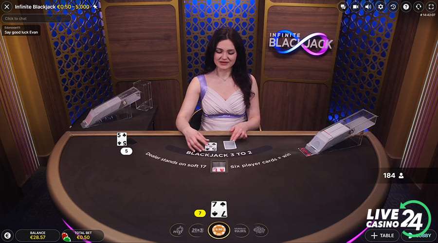 Second step in playing Infinite Blackjack live casino game