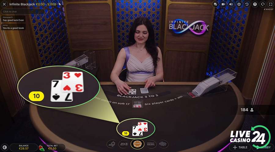 Third step in playing Infinite Blackjack live casino game