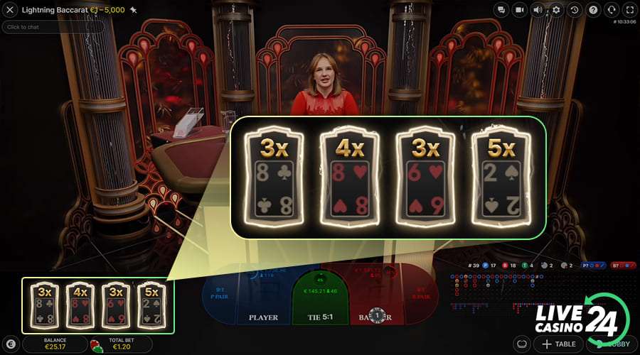 Second step in playing Lightning Baccarat live casino game