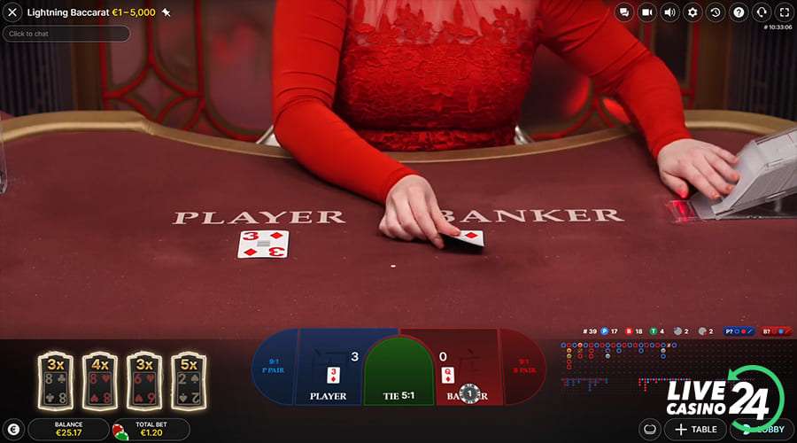 Third step in playing Lightning Baccarat live casino game