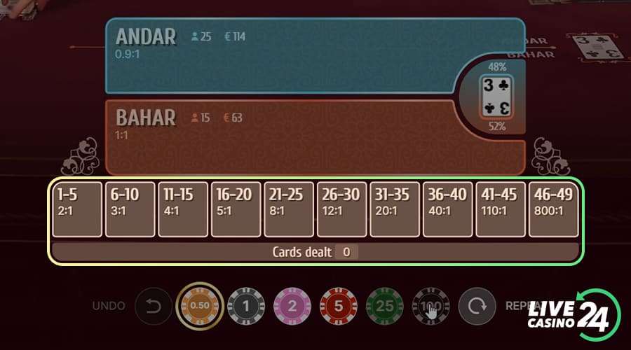 Third step in playing Super Andar Bahar live casino game