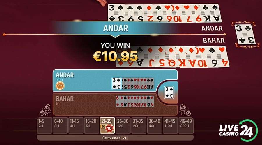 Sixth step in playing Super Andar Bahar live casino game