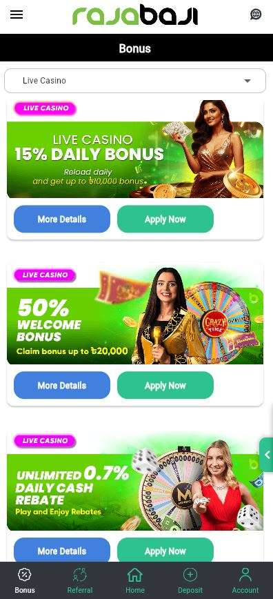 rajabaji live casino bonuses