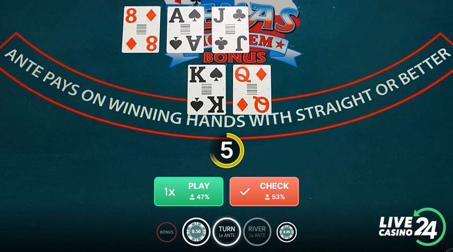 Fourth step in playing Texas Hold’em Bonus Poker casino game
