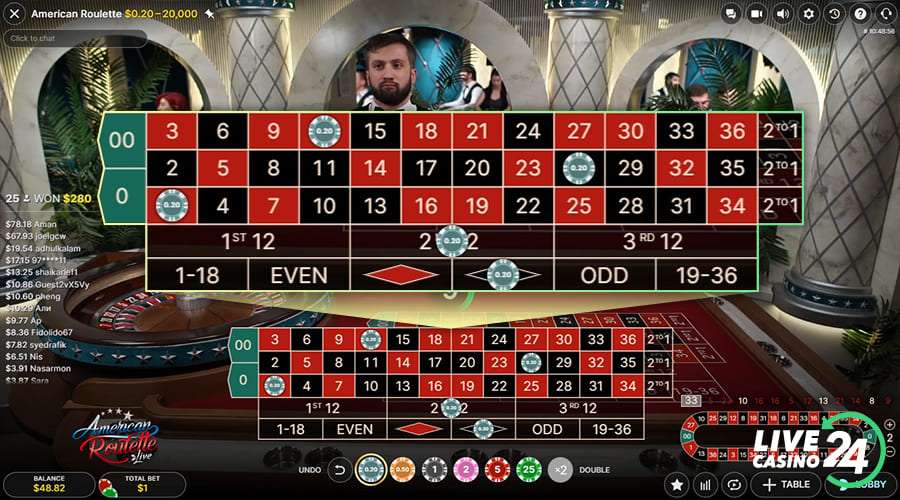 Segundo passo para jogar o jogo de cassino ao vivo american roulette