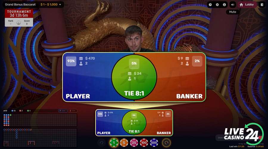 First step in playing Grand Bonus Baccarat live casino game
