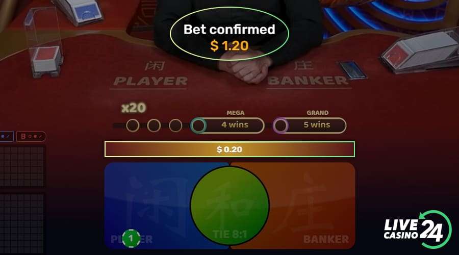 Second step in playing Grand Bonus Baccarat live casino game
