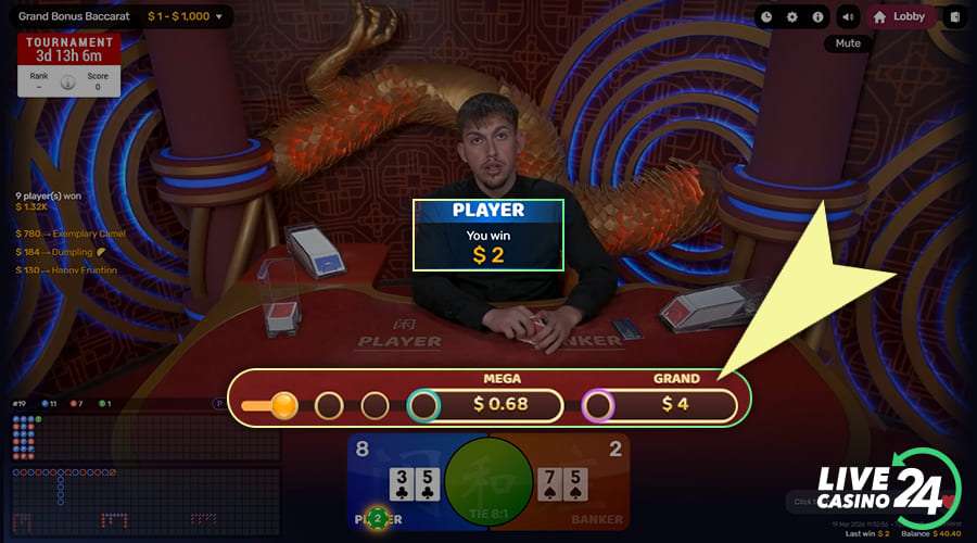Fourth step in playing Grand Bonus Baccarat live casino game