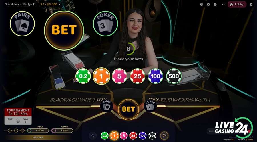 First step in playing Grand Bonus Blackjack live casino game