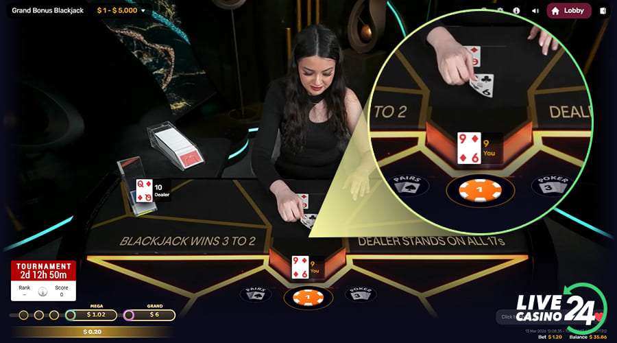 Second step in playing Grand Bonus Blackjack live casino game