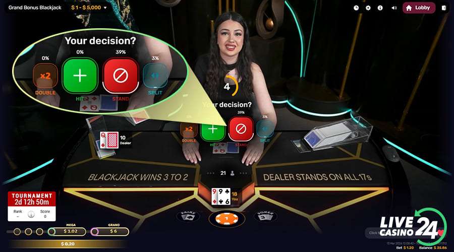 Third step in playing Grand Bonus Blackjack live casino game