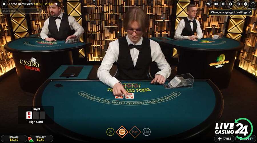 Second step in playing three card poker live casino game