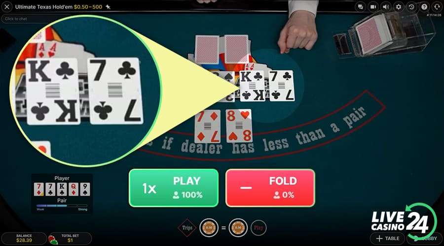 Fifth step in playing Ultimate Texas Hold’em live casino game