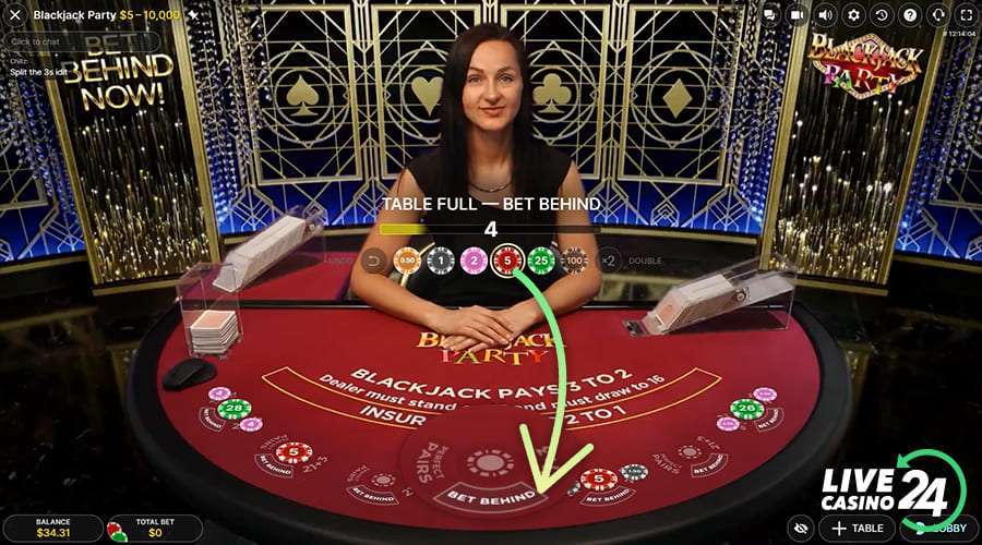 Eerste stap bij het spelen van het Blackjack Party live casinospel