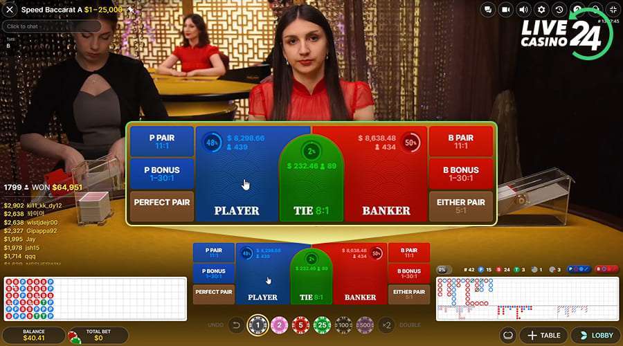 First step in playing Live Speed Baccarat by Evolution