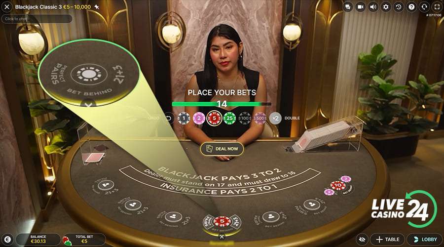 First step in playing Blackjack Live by Evolution