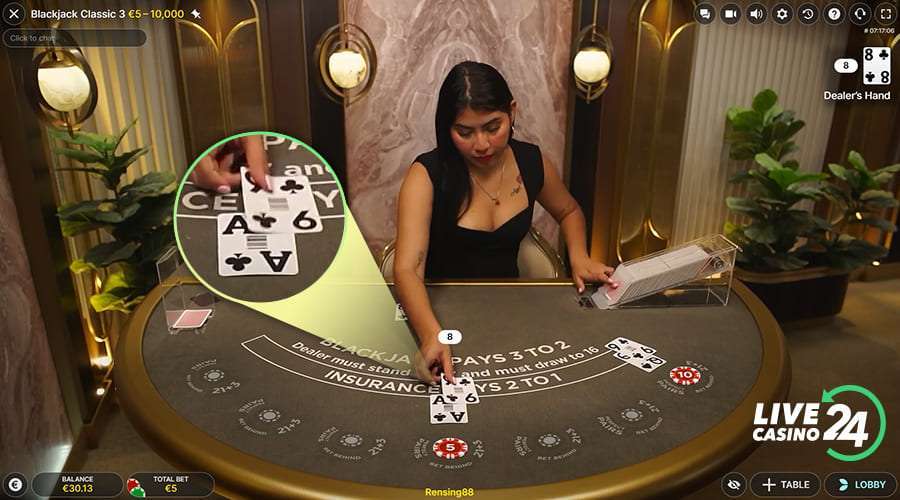 Second step in playing Blackjack Live by Evolution