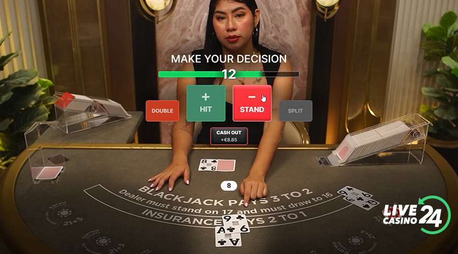 Third step in playing Blackjack Live by Evolution