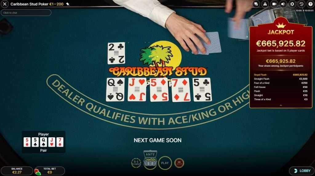 Screenshot van de Caribbean Stud Poker-jackpot