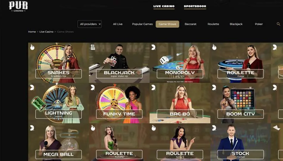 Une partie de la section « casino en direct »