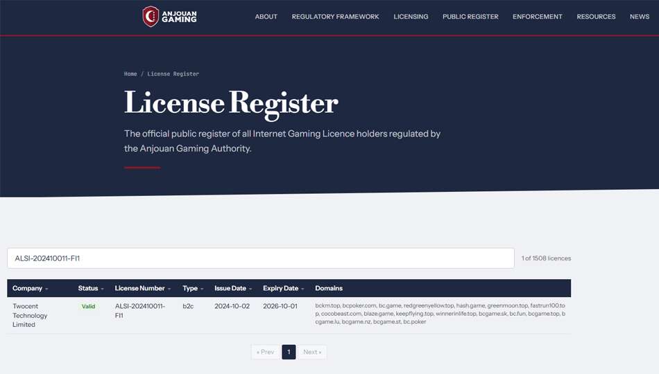Proof of License BCgame