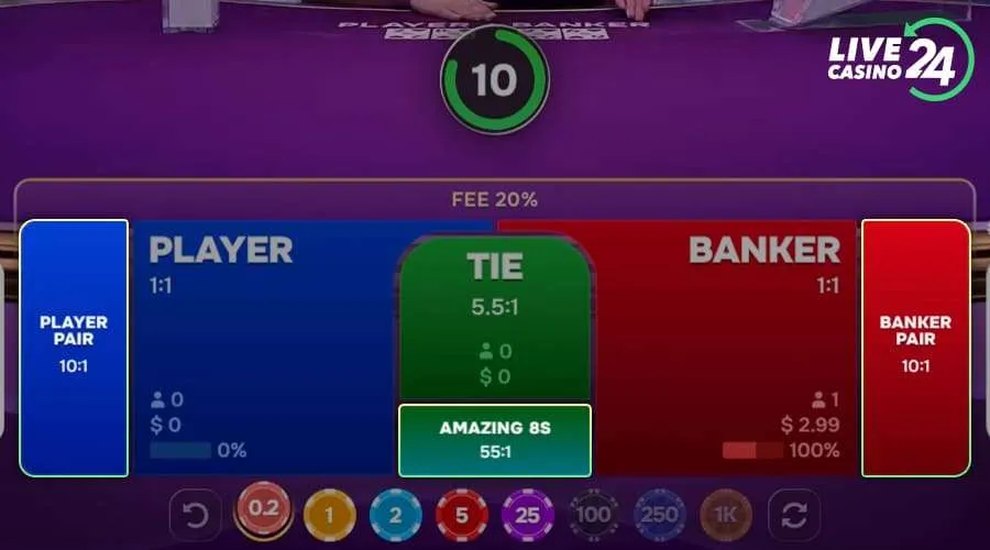 Second step in playing Amazing Baccarat live casino game