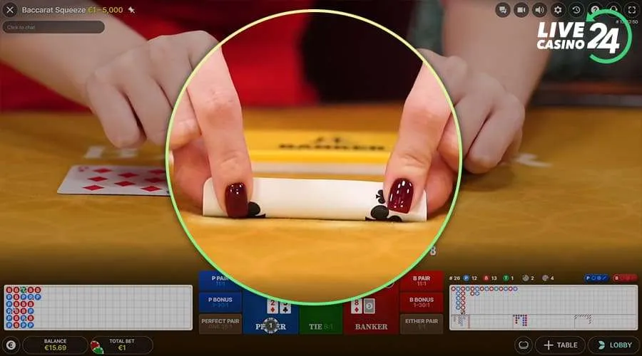 Terceiro passo para jogar o jogo de cassino ao vivo Baccarat Squeeze